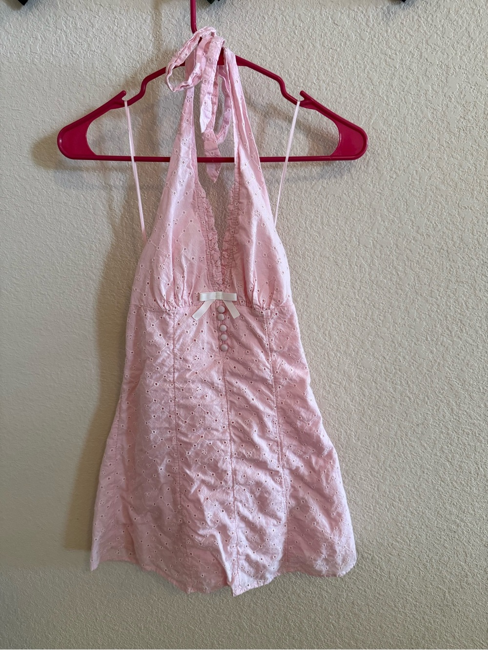 Kimchi Blue Light Pink Eyelet Halter Mini Dress